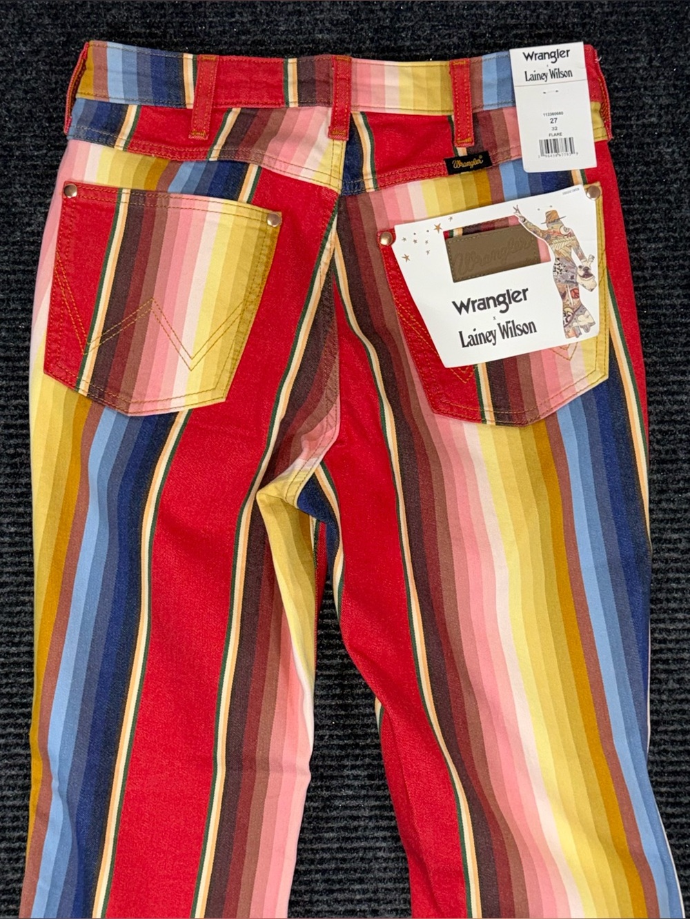 Free People NWT Wrangler x Lainey Wilson Rodeo Ben Stripe Flare Jeans Sz 27x32 - Picture 6 of 10